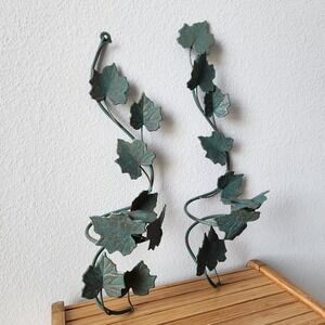 Homco Home Interiors Sconce Green Leaves Gold Accents 16" Tall Candle Holder Set